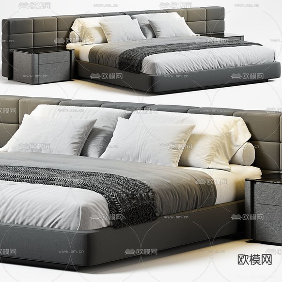 现代双人床3d模型下载(渲染图1)