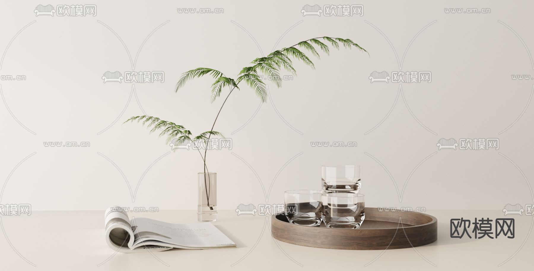 书籍茶具 水生绿植 摆件3d模型下载