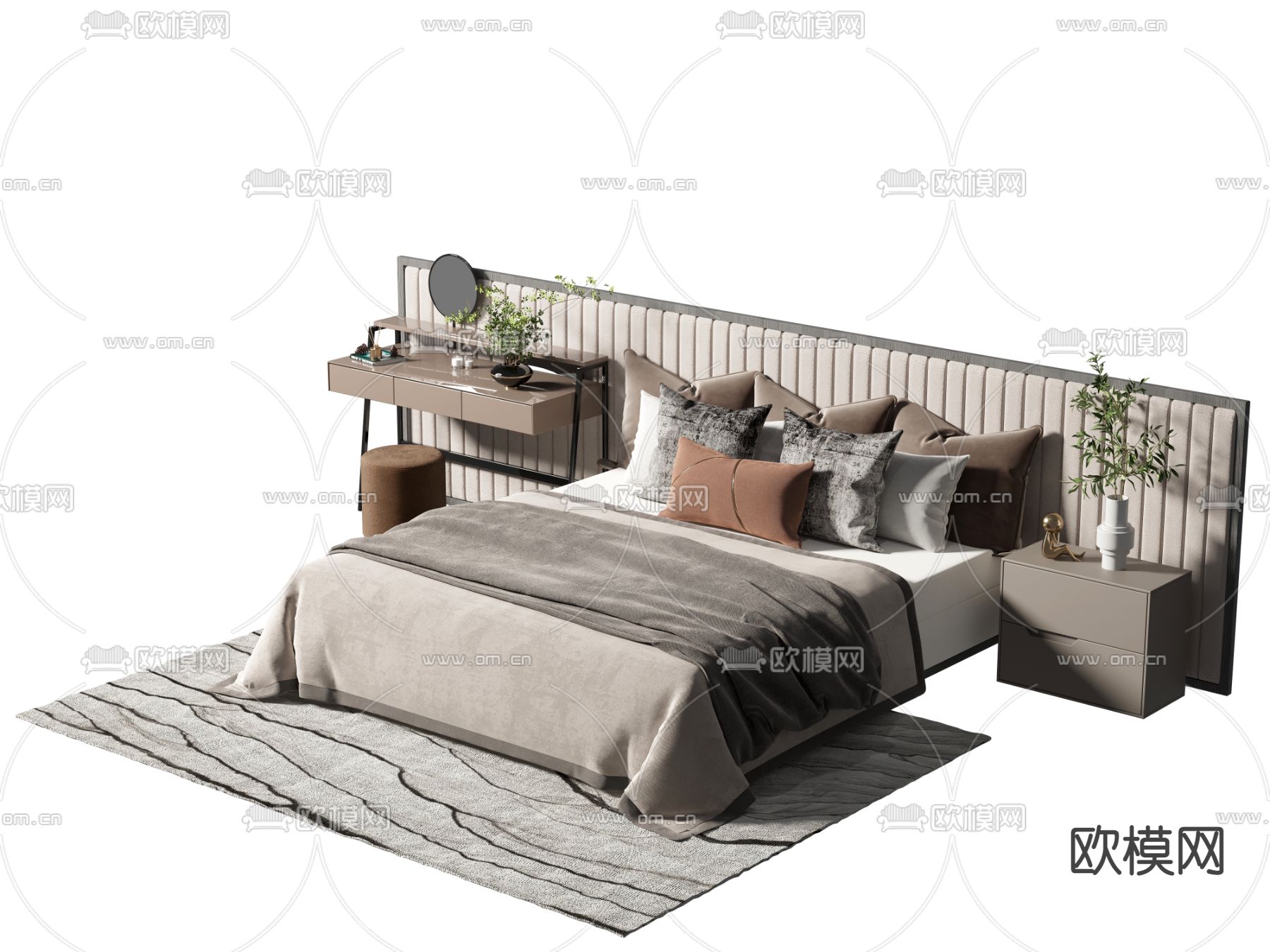现代双人床3d模型下载
