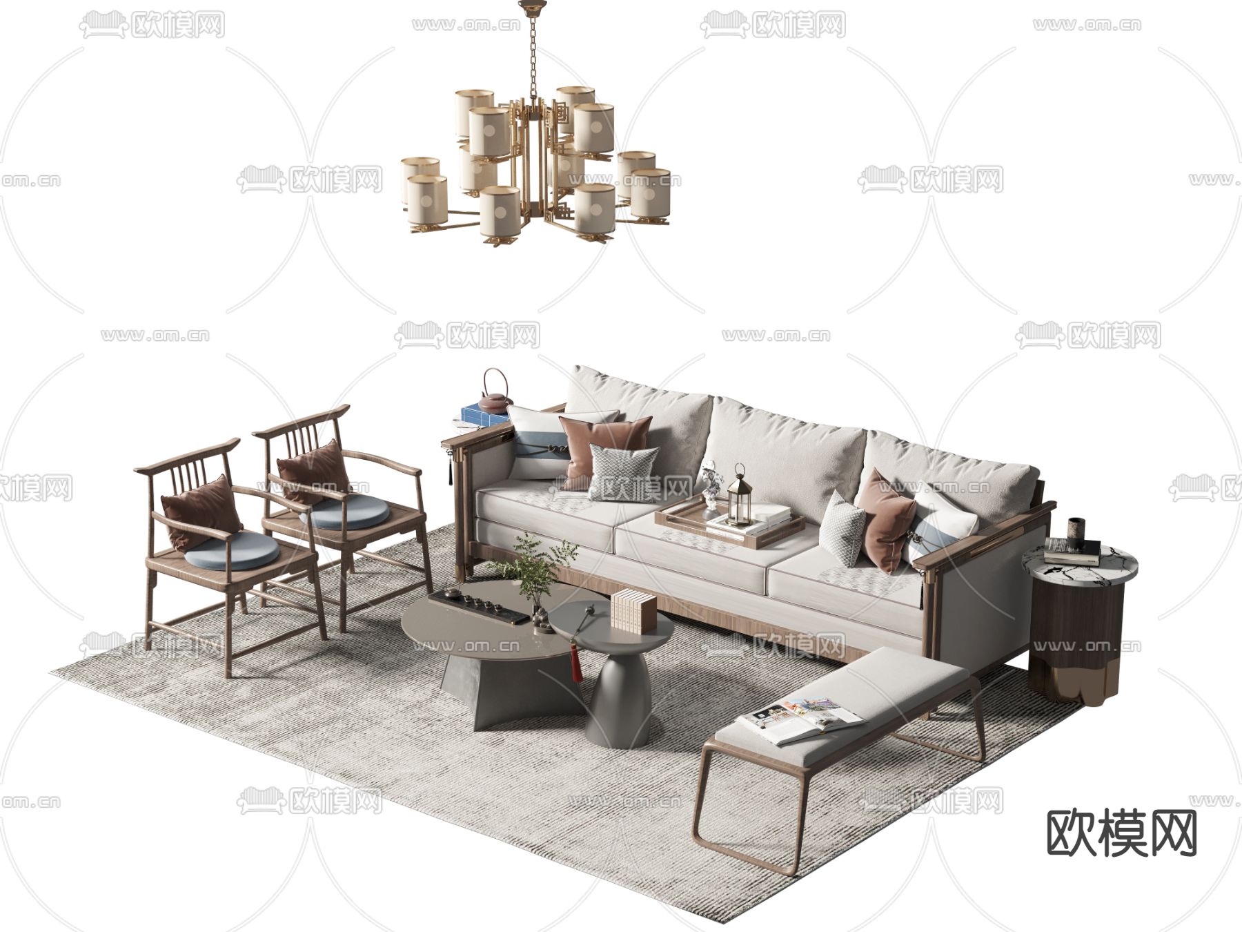 新中式组合沙发3d模型下载