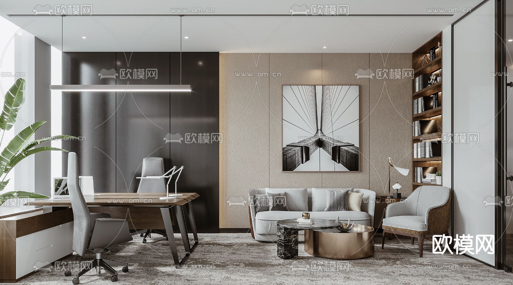 轻奢总经理室 董事长室3d模型下载