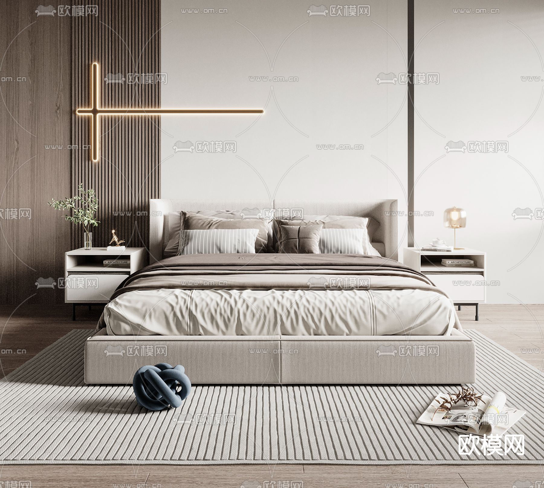 Minotti 布艺双人床3d模型下载