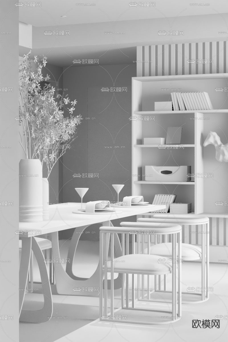 曼栎设计 侘寂餐厅3d模型下载（渲染图2）