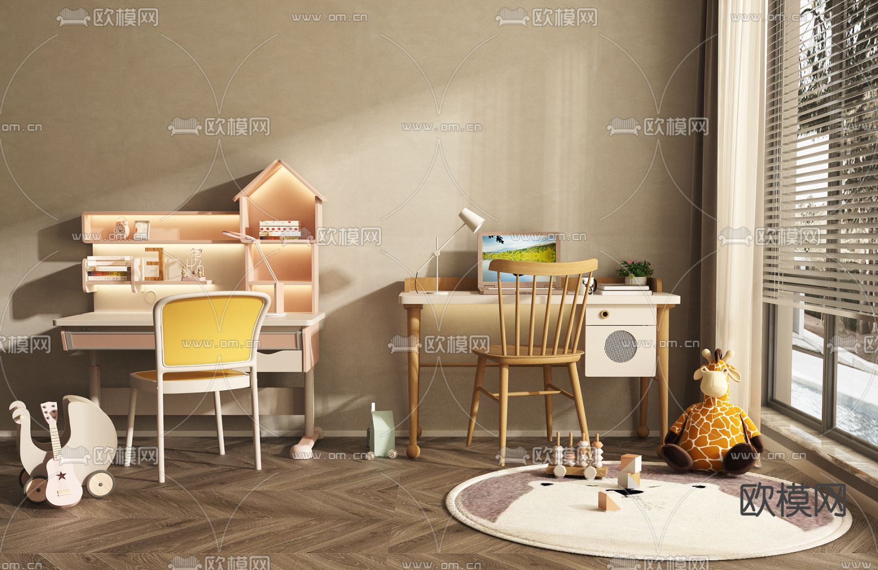 儿童书桌椅 写字台3d模型下载