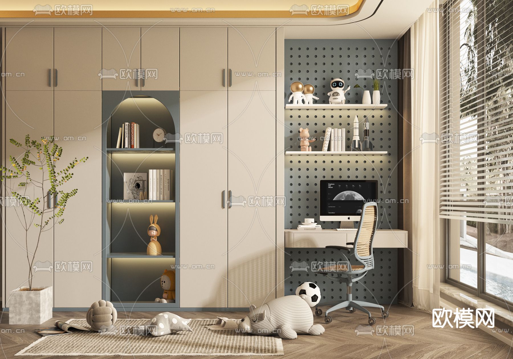 儿童书桌书柜3d模型下载