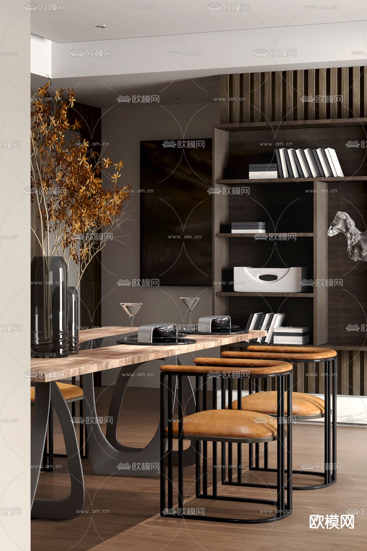 曼栎设计 侘寂餐厅3d模型下载（渲染图1）
