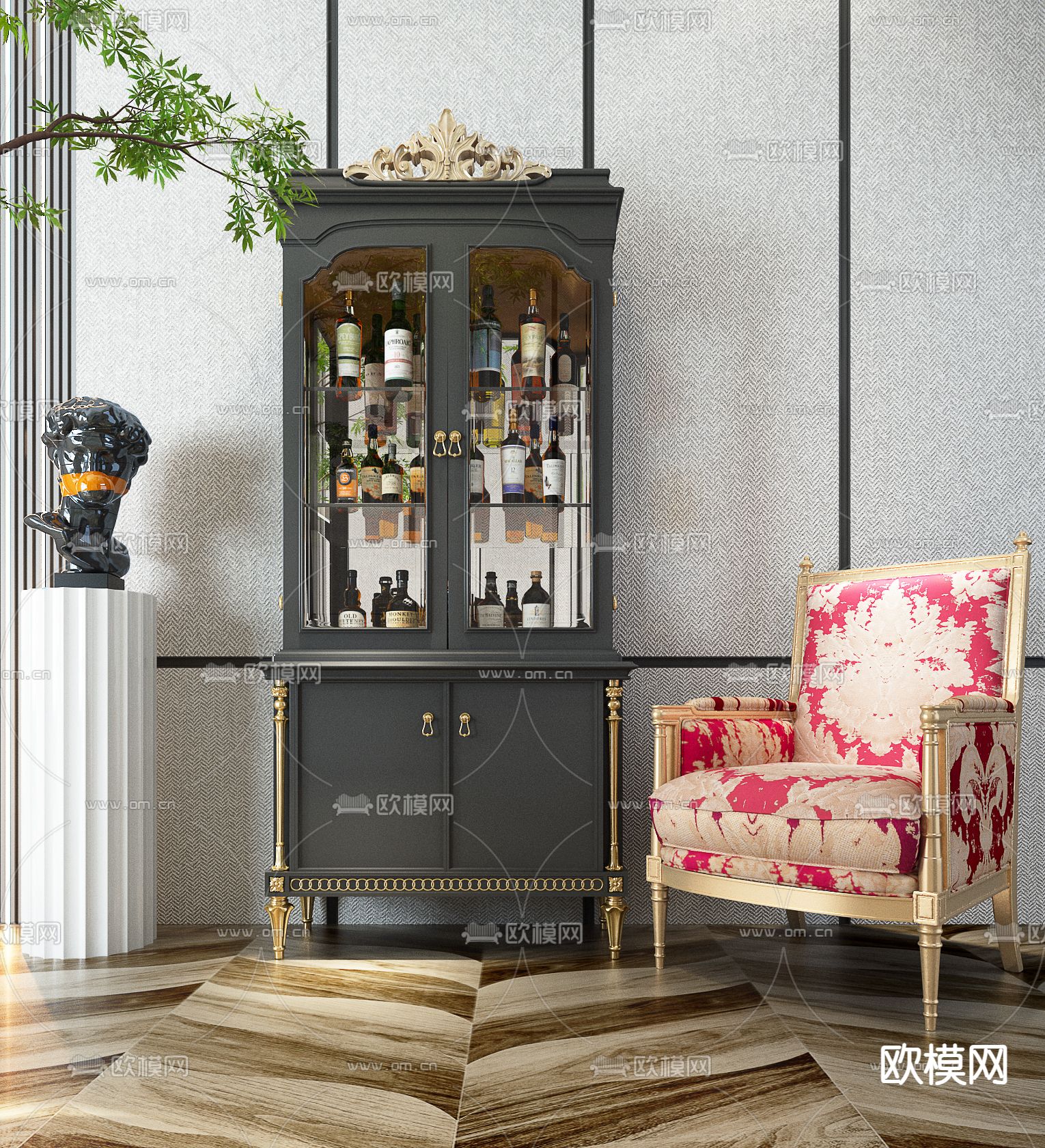 欧式酒柜3d模型下载