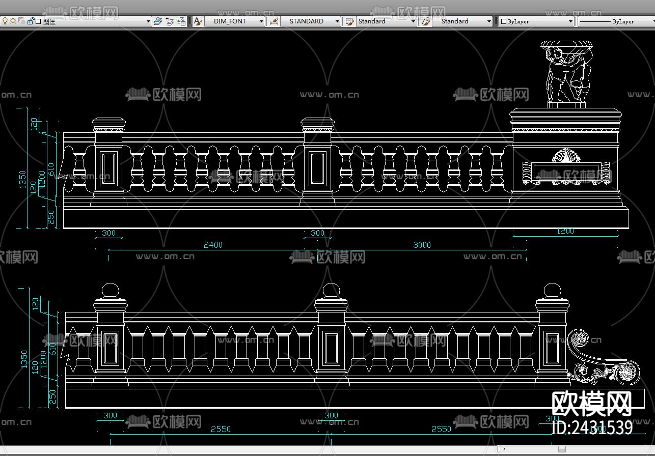 建筑围栏门设计cad施工图下载（渲染图6）
