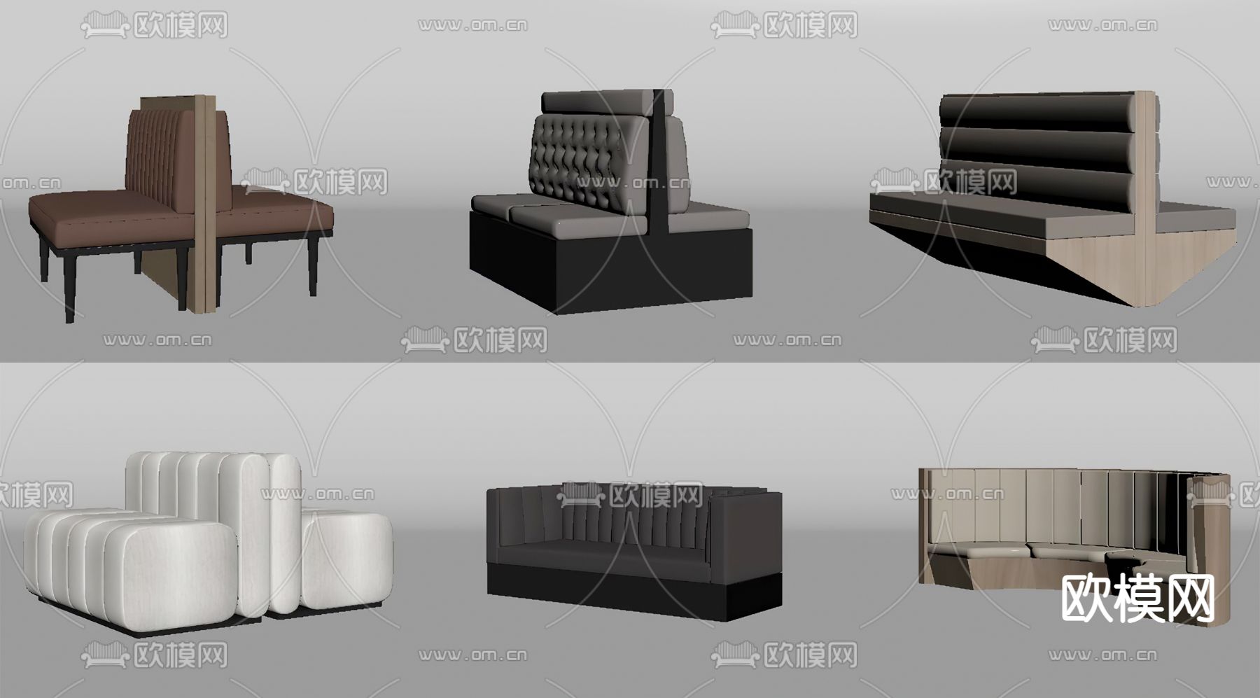 现代卡座沙发su模型下载（渲染图2）