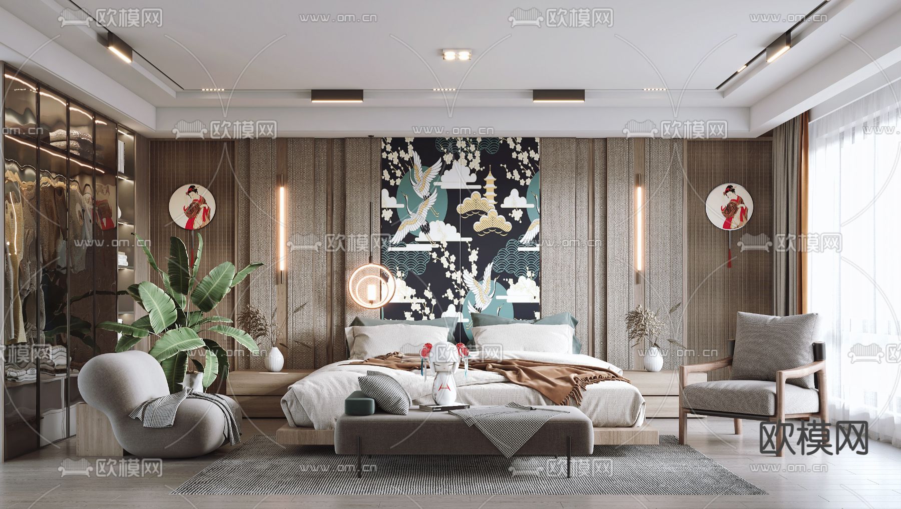 日式卧室 主人房su模型下载（渲染图1）