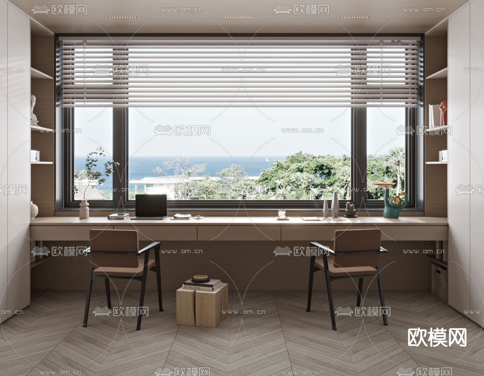 现代书房su模型下载（渲染图1）