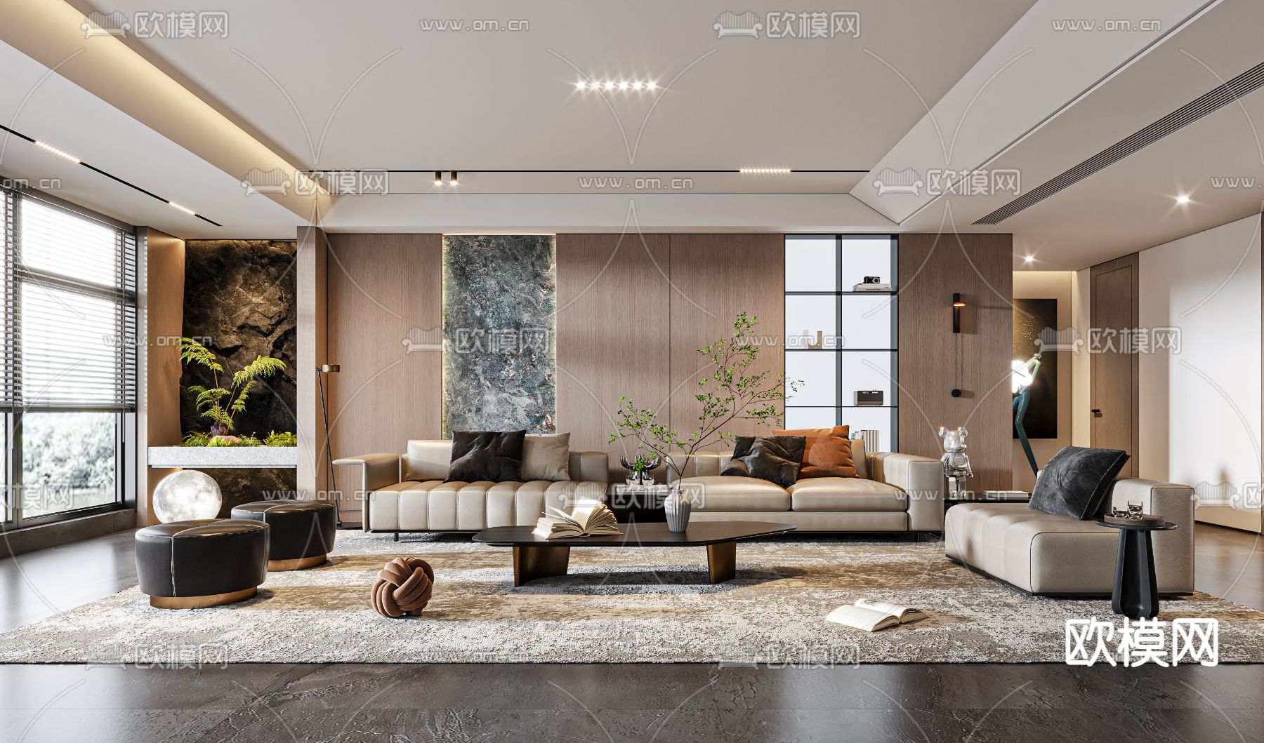 现代客厅3d模型下载_ID12258147_3dmax免费模型-欧模网