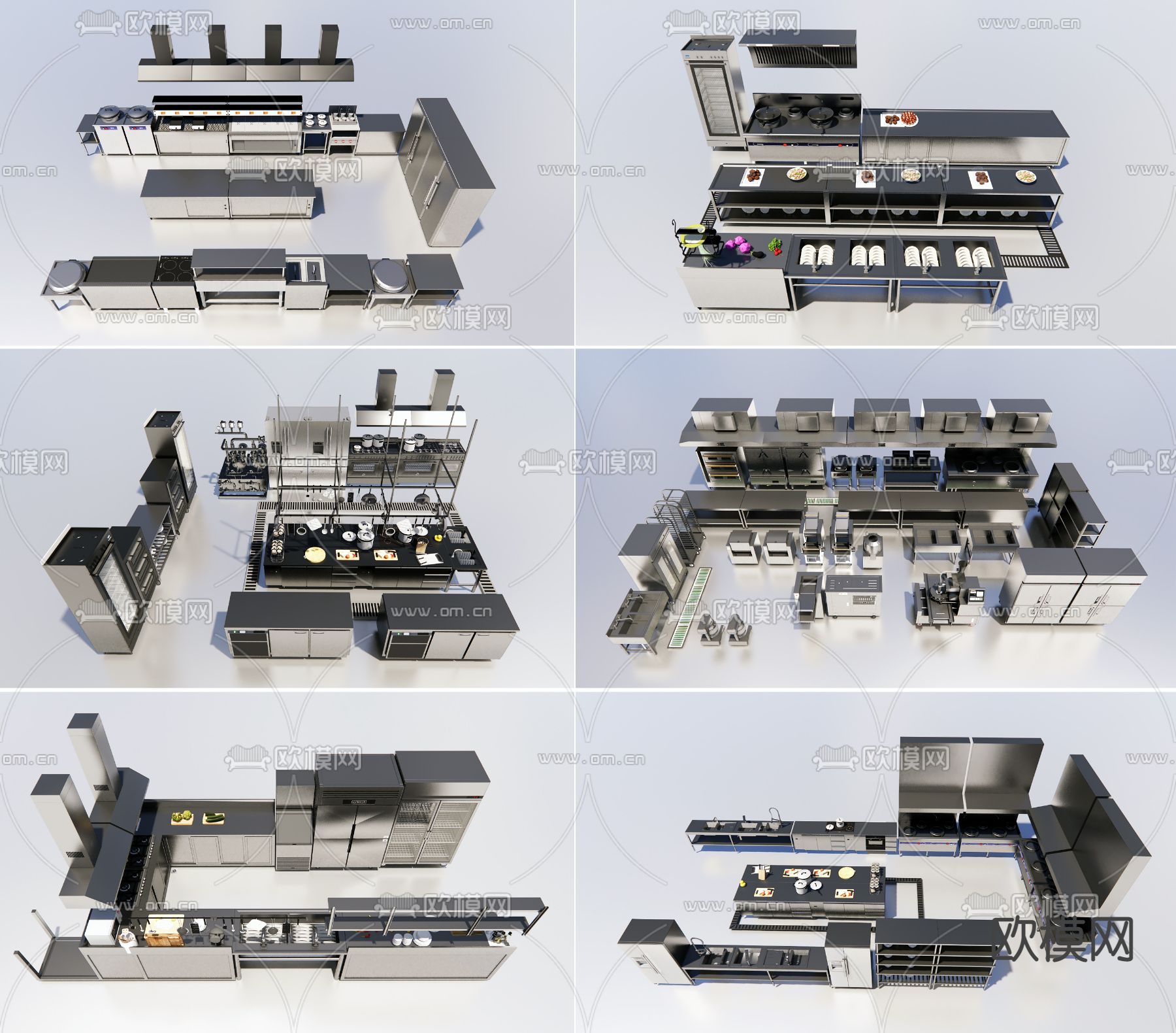食堂后厨 油烟机 不锈钢台面操作su模型下载（渲染图1）