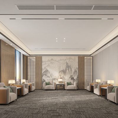  新中式接待室 会客室su模型 