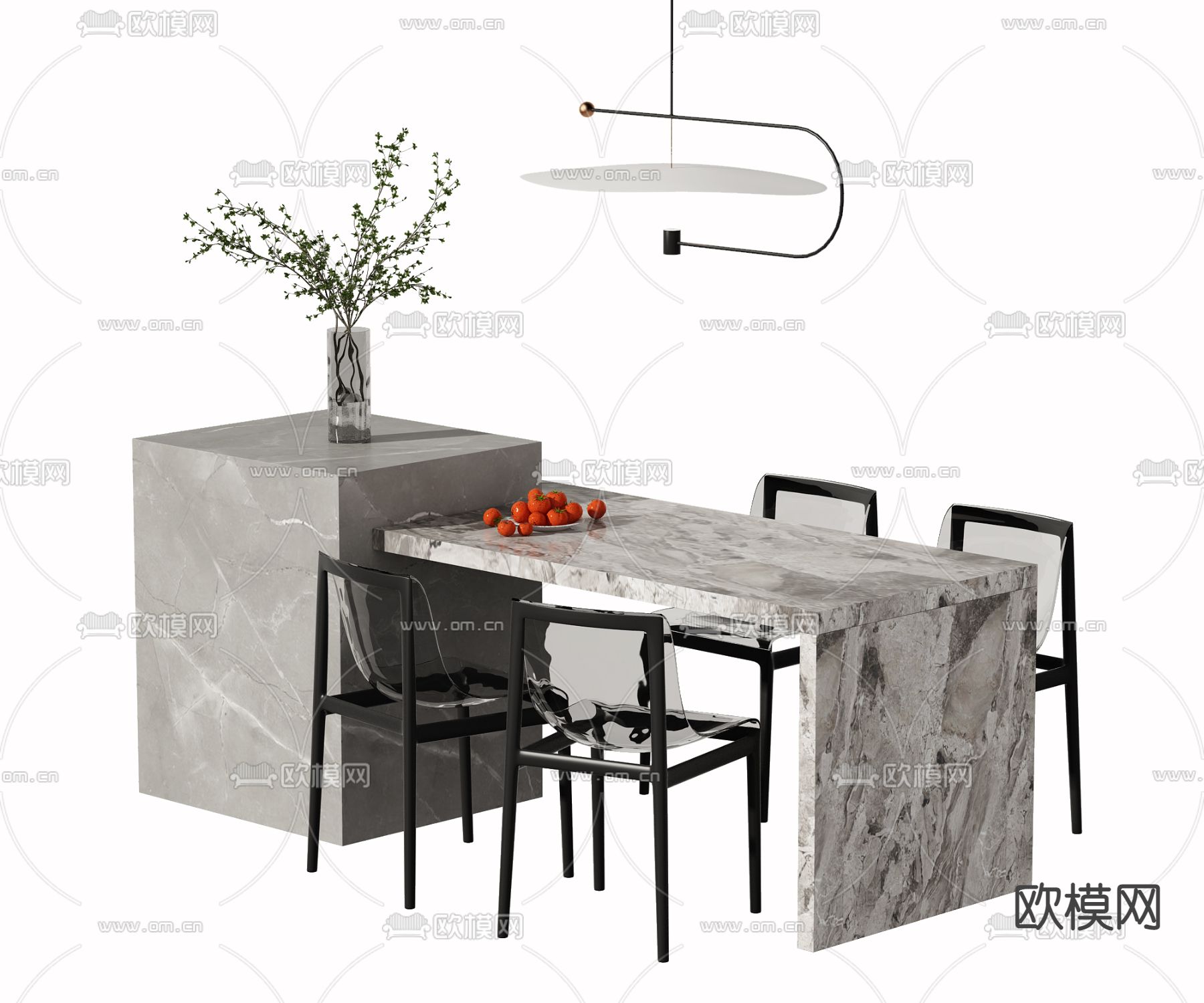 现代岛台餐桌椅3d模型下载