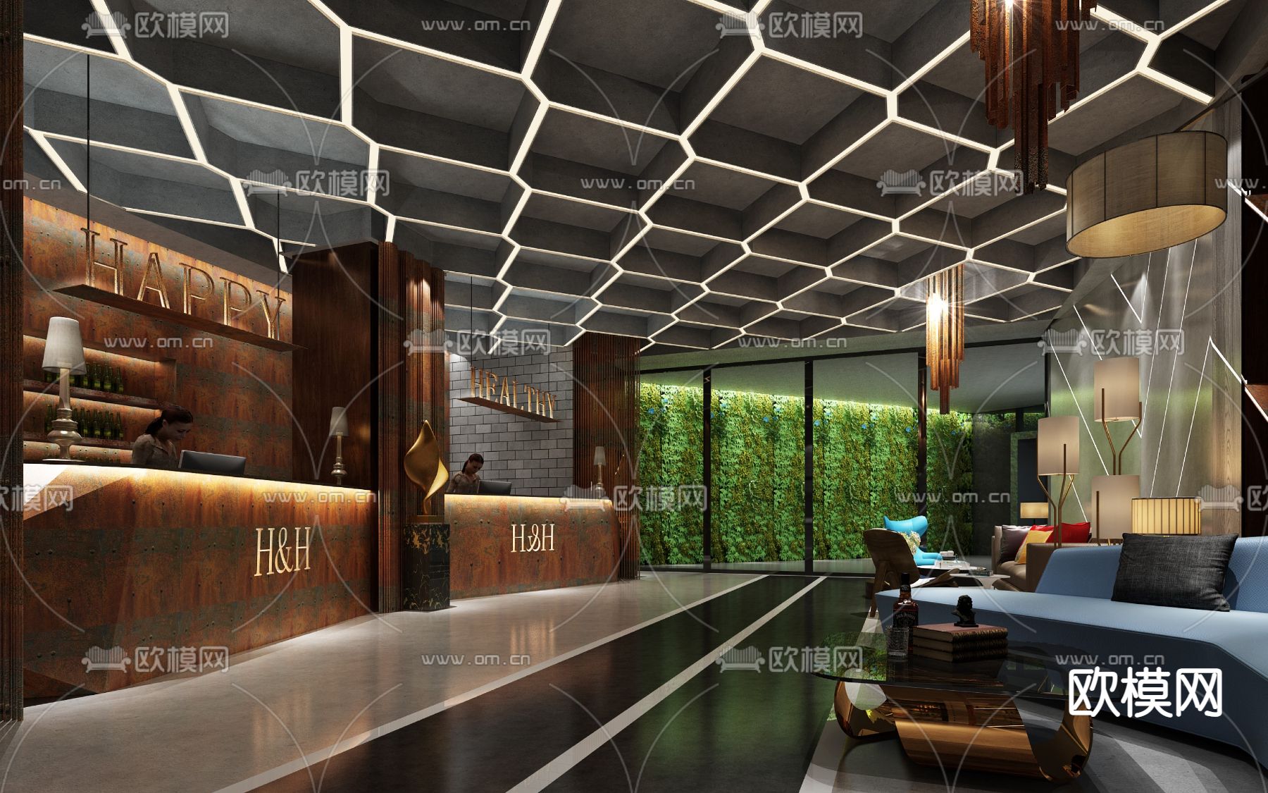 现代大堂前台su模型下载（渲染图1）