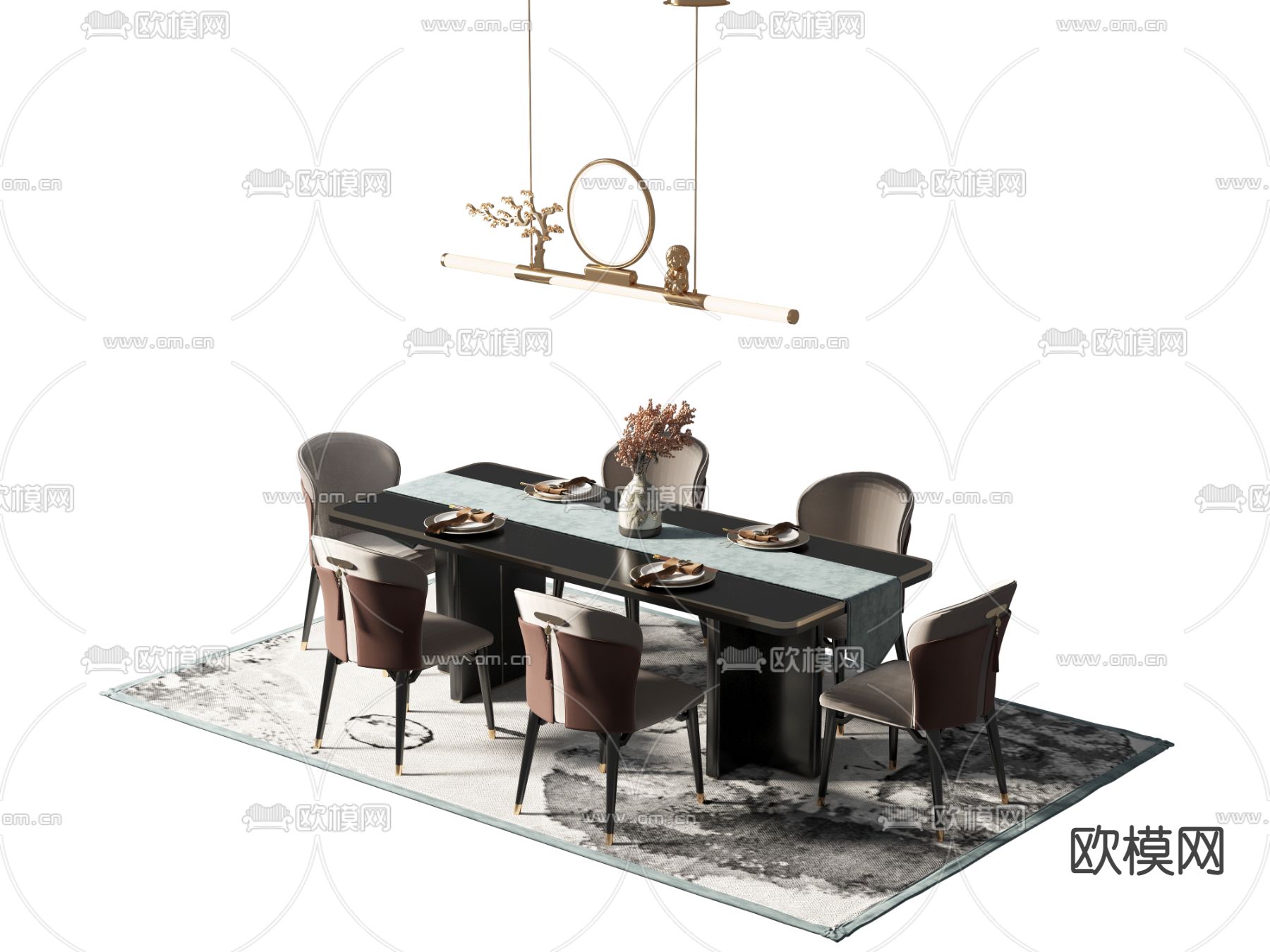 新中式餐桌椅3d模型下载