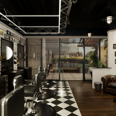  美式理发店su模型 