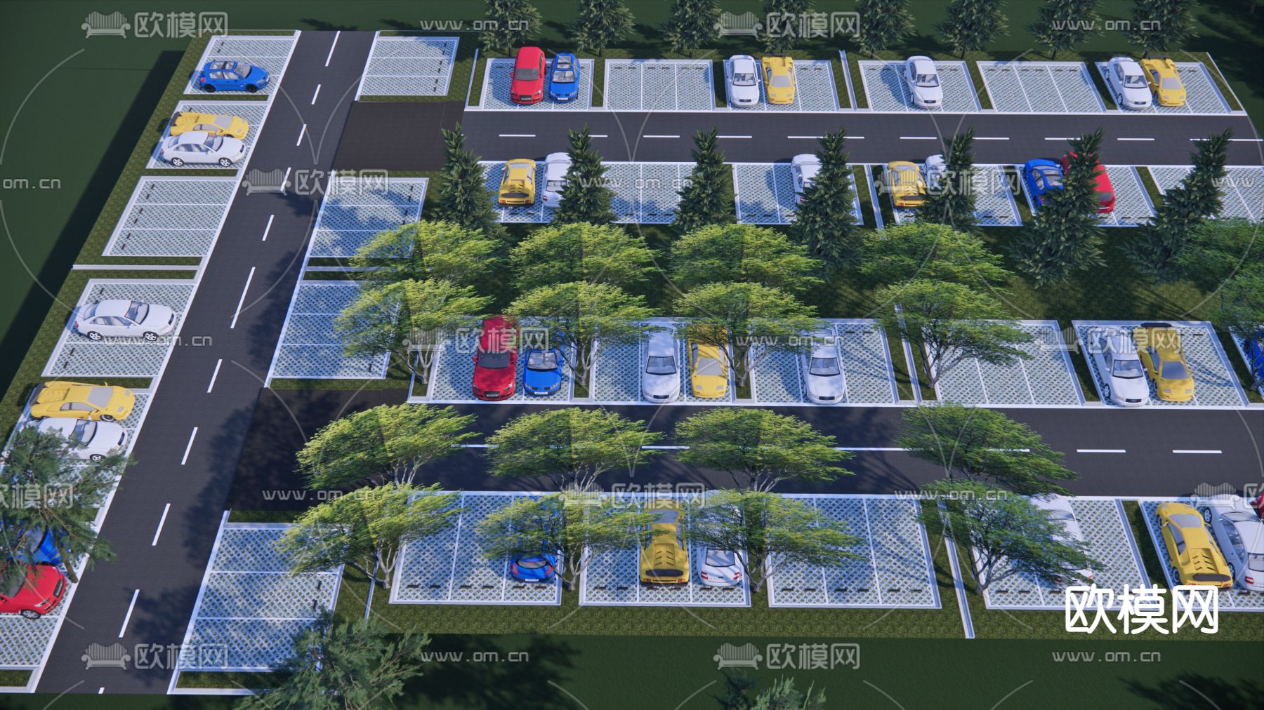 户外停车场 生态停车场su模型