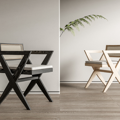 pierre jeanneret 藤编 单椅 餐椅su模型