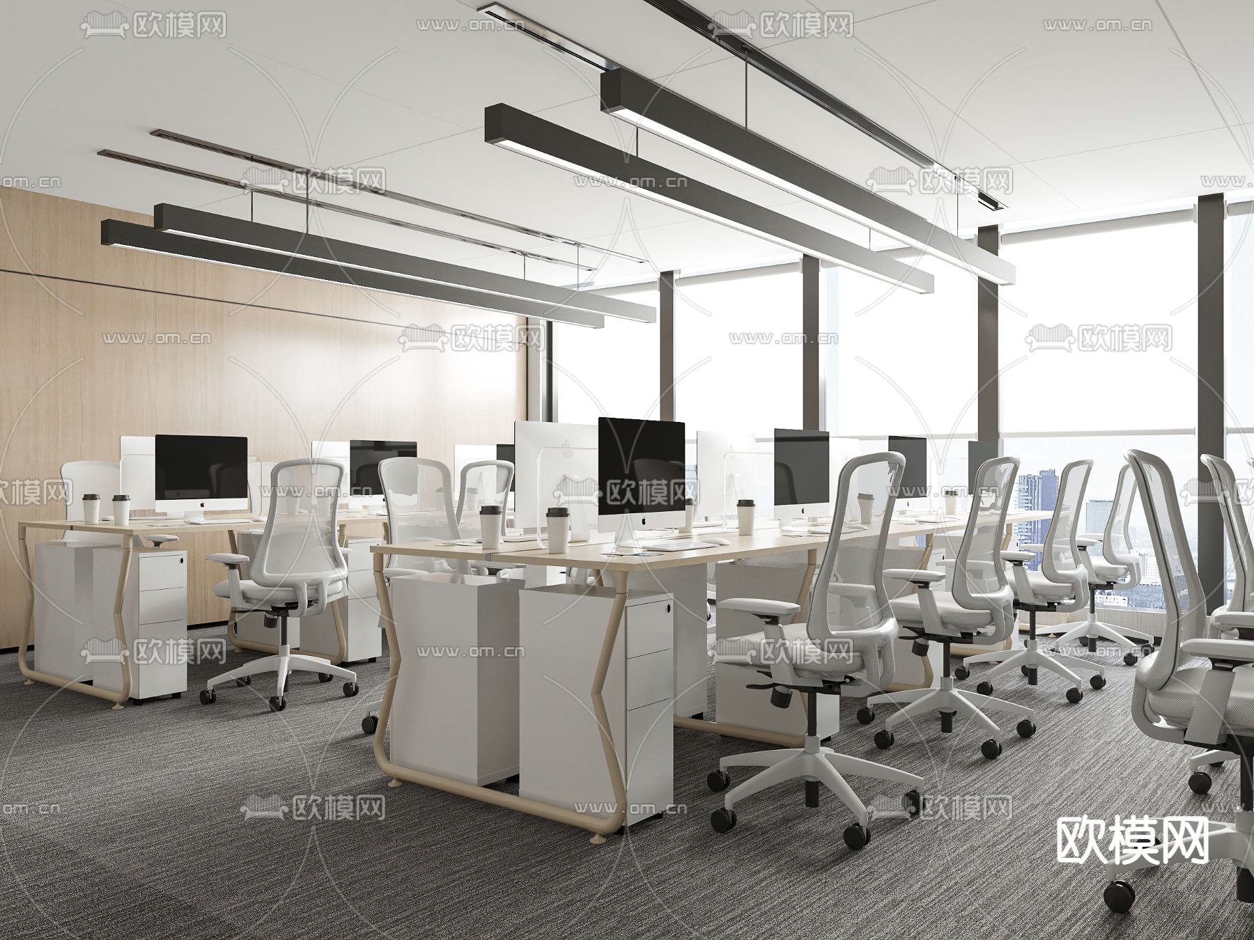 现代公共办公室 办公区su模型下载（渲染图1）