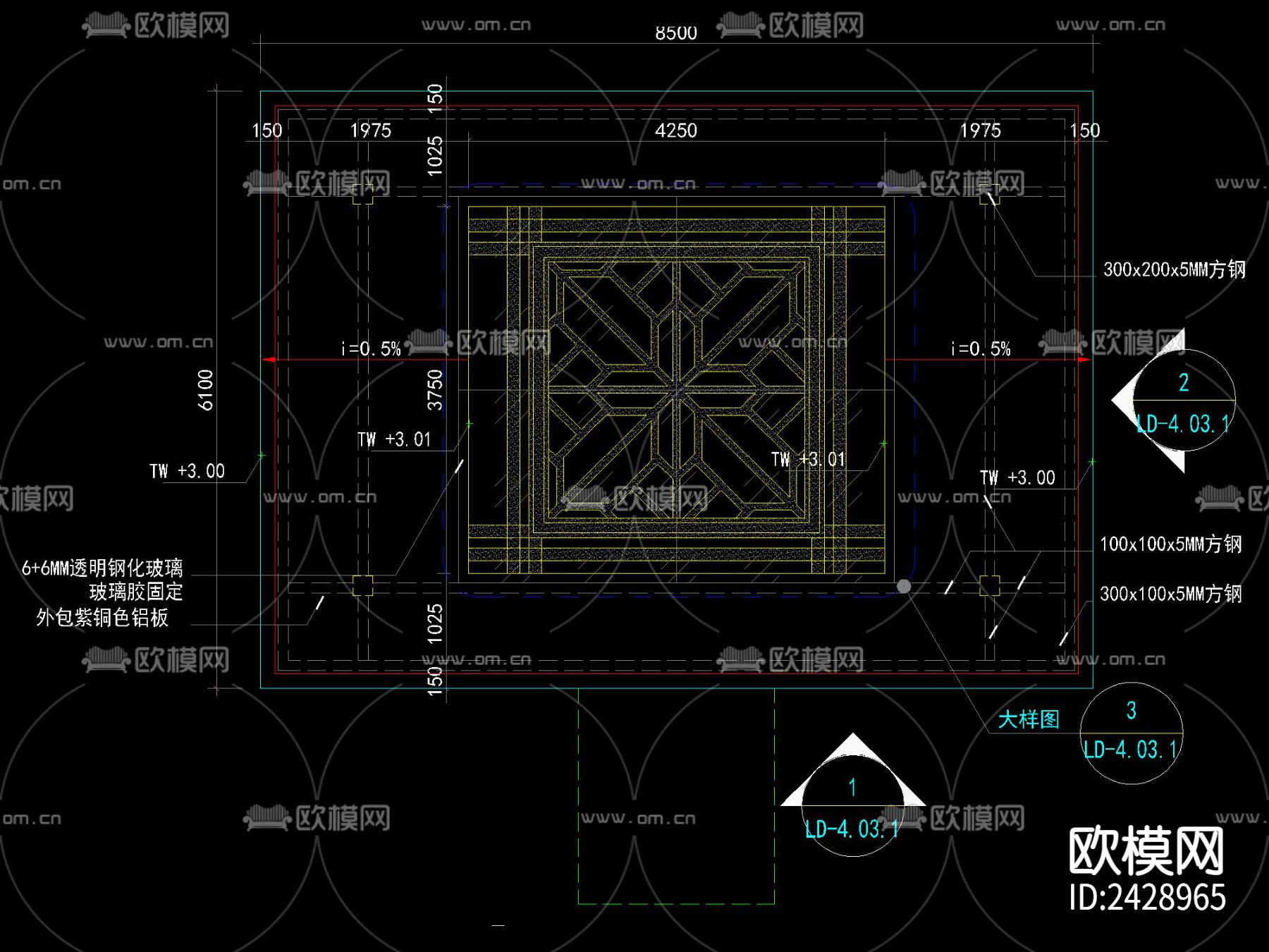 新中式特色廊架设计cad施工图下载（渲染图1）