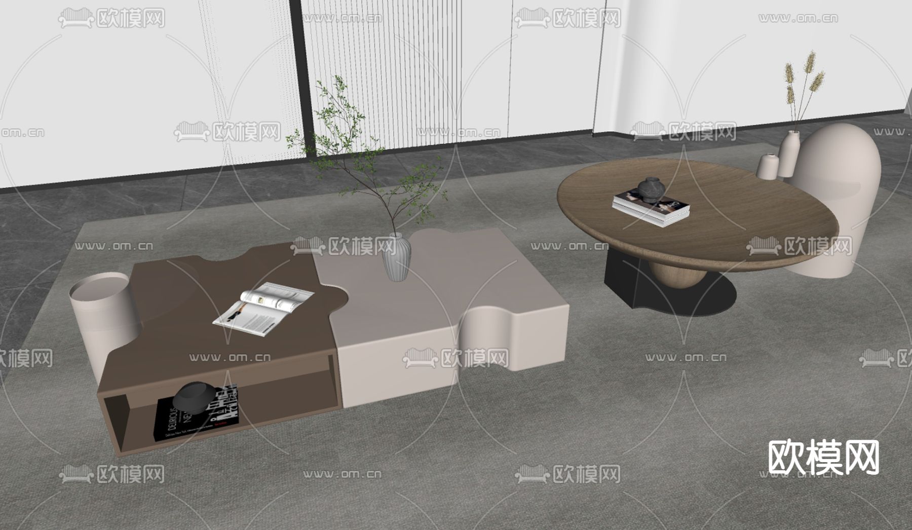 北欧 茶几 子母茶几su模型下载（渲染图2）