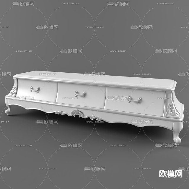 简欧实木雕花电视柜免费3d模型下载