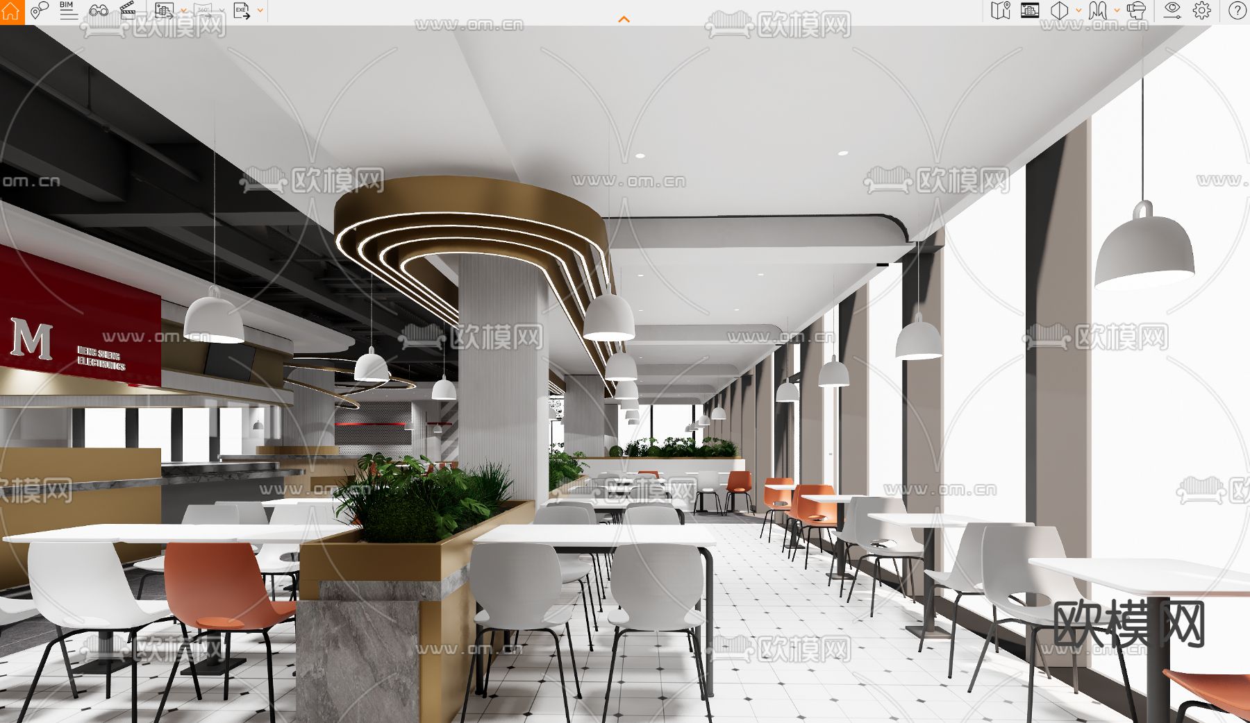 员工食堂 员工餐厅su模型