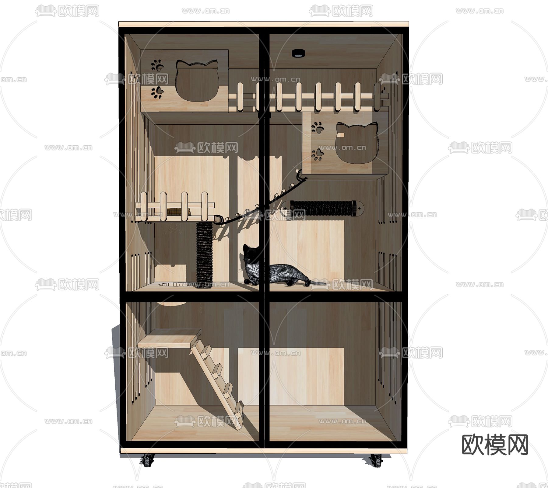 现代猫笼 猫屋su模型下载（渲染图2）