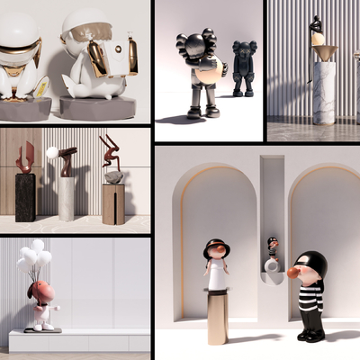  现代潮玩 雕塑 摆件su模型 