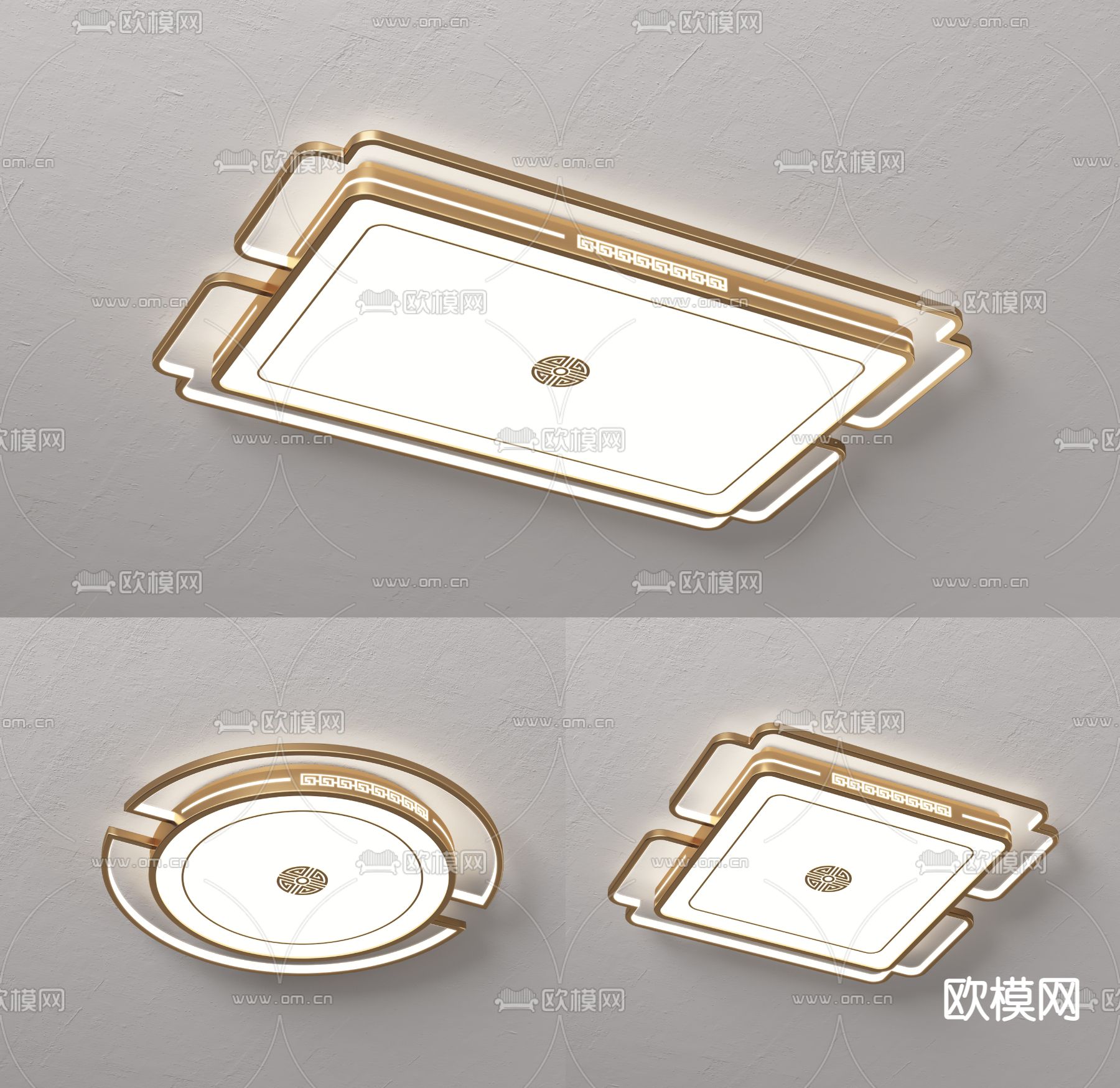 新中式几何吸顶灯su模型下载（渲染图1）