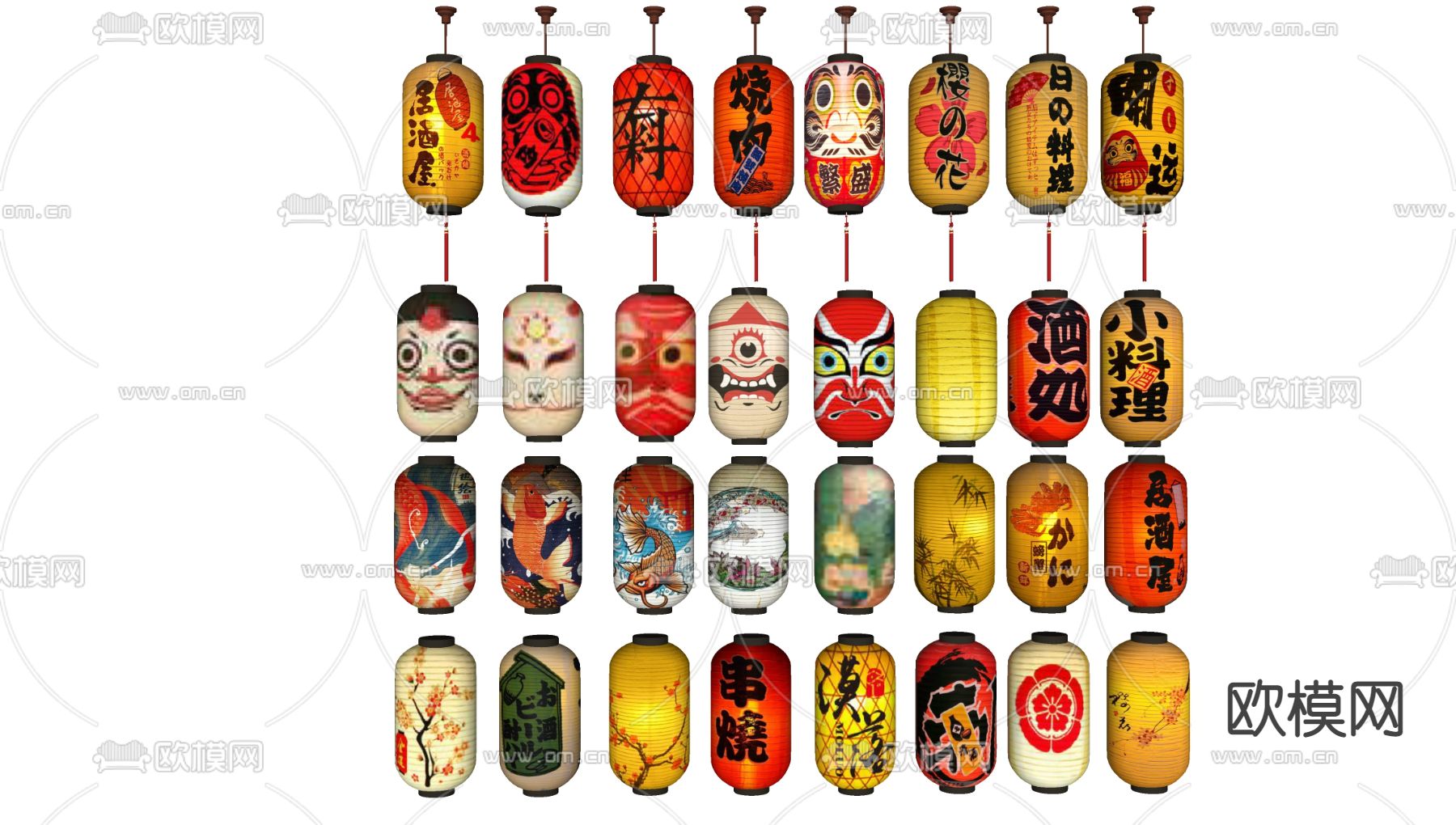 日式灯笼吊灯 装饰灯笼su模型下载（渲染图2）