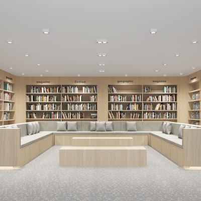  现代图书馆阅读室su模型 