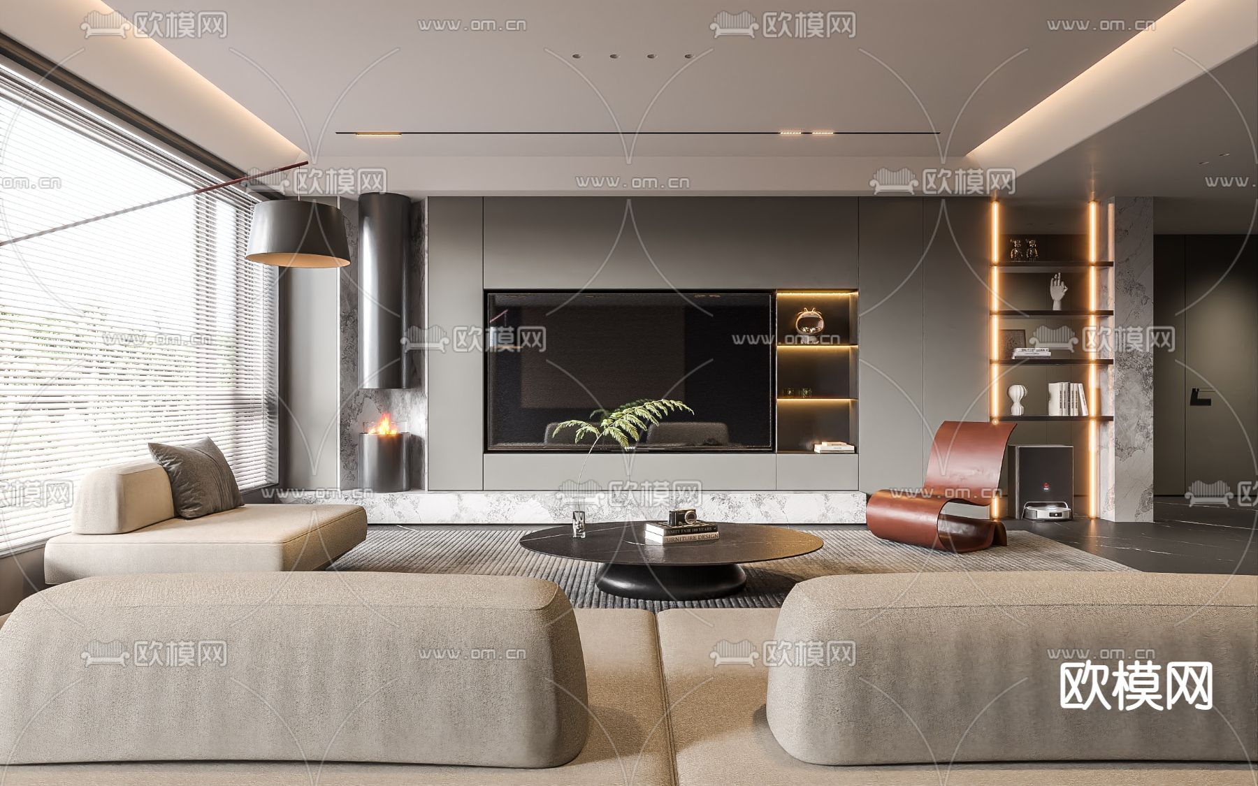 现代客厅su模型下载（渲染图1）