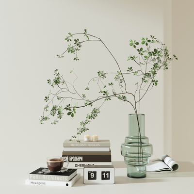  水培绿植花瓶 书籍摆件su模型 