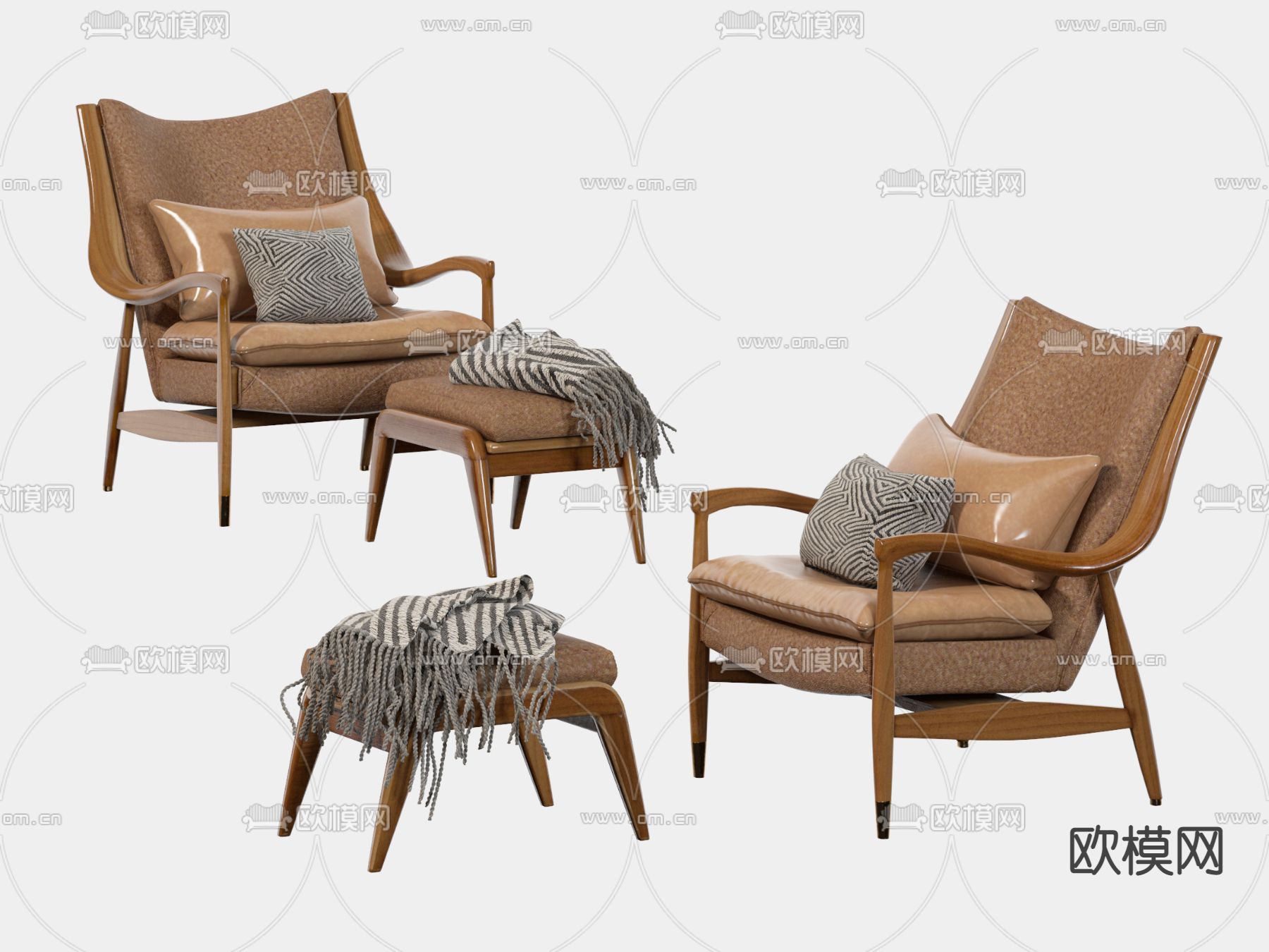 棕色休闲椅子 脚踏su模型下载