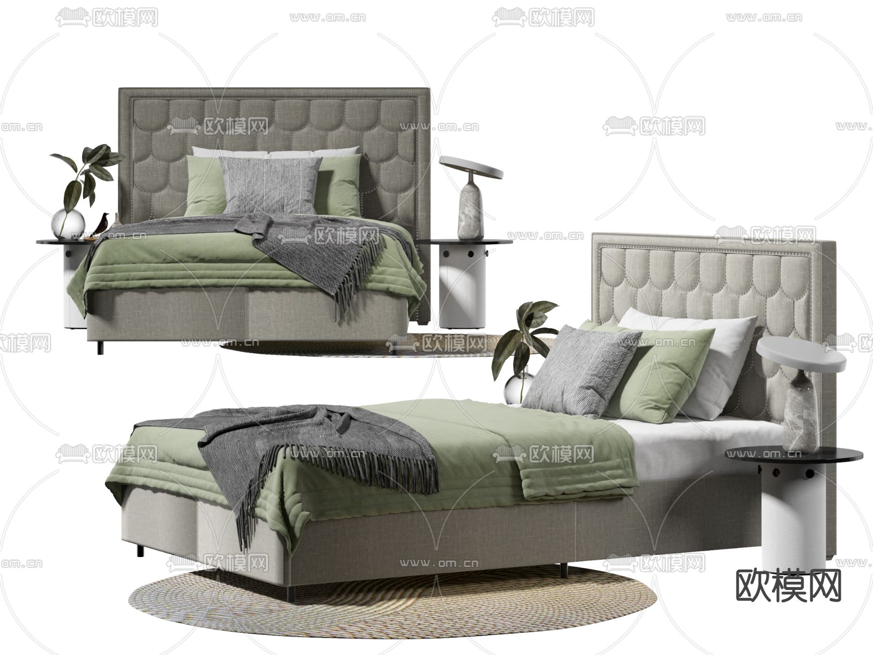 简欧单人床su模型下载（渲染图1）