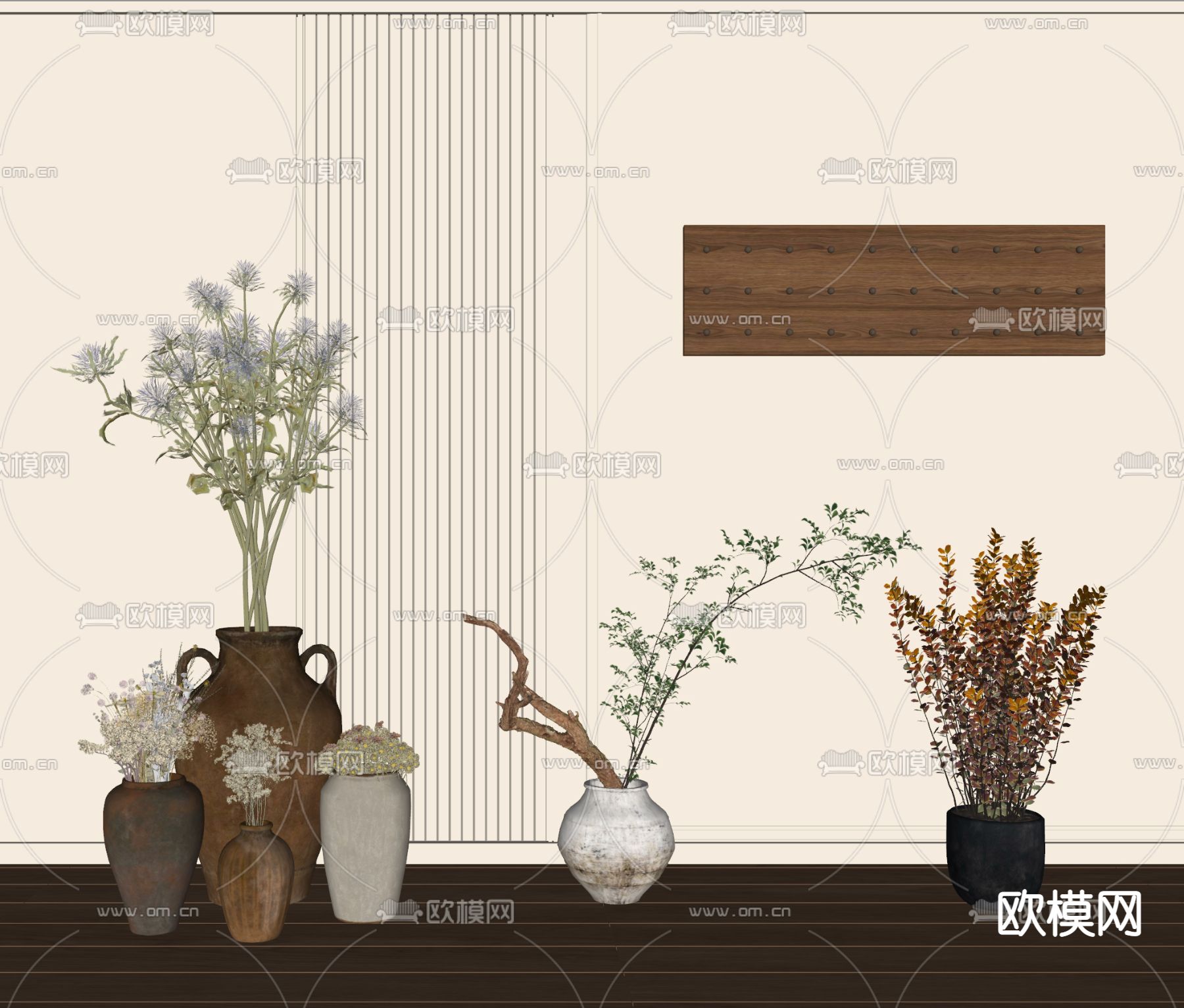 陶罐插花 盆栽su模型
