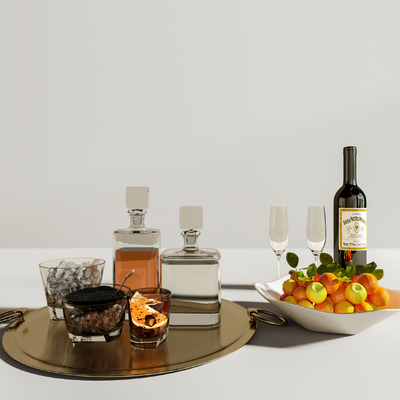  红酒酒杯 洋酒 托盘 水果盘su模型 