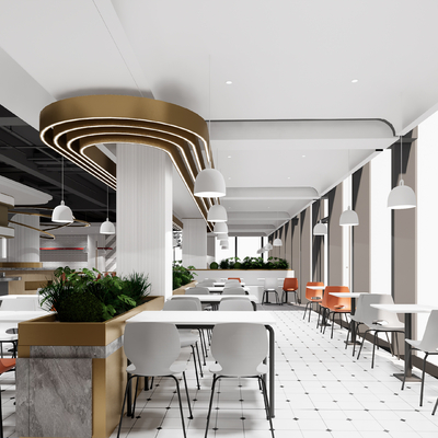  员工食堂 员工餐厅su模型 