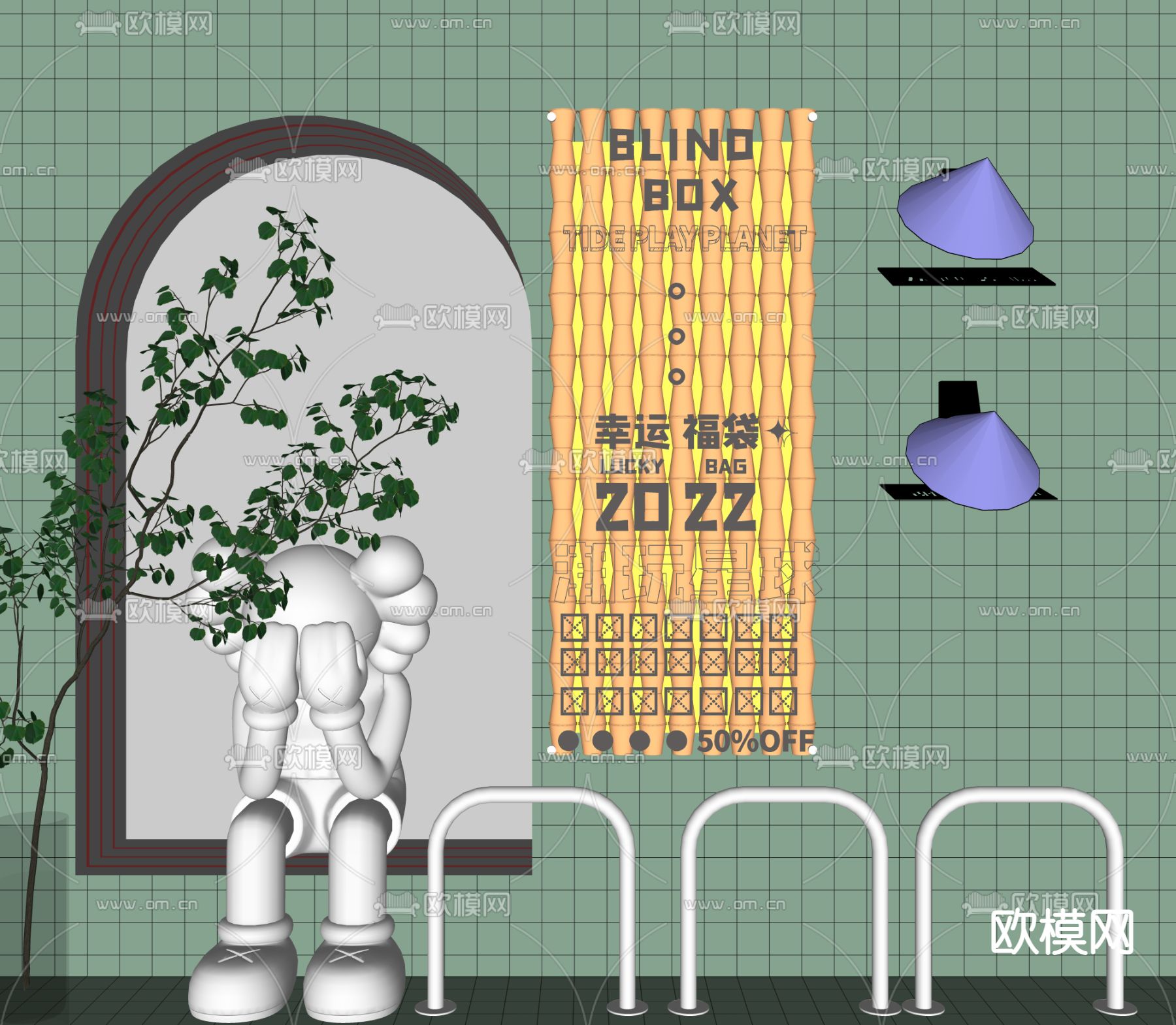 户外灯箱 灯牌 网红打卡墙su模型下载（渲染图2）