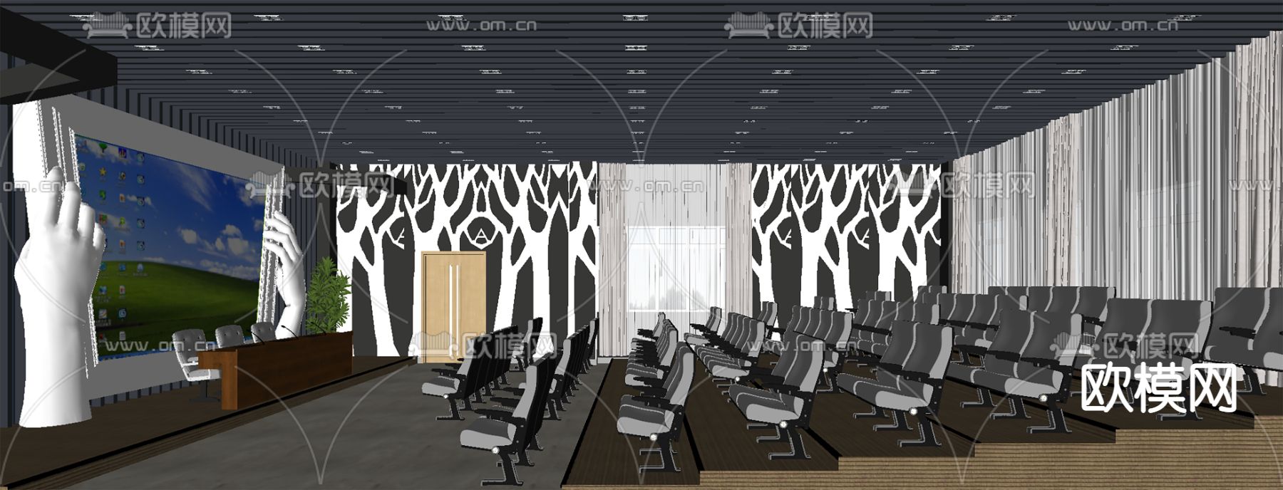 现代会议室 报告厅su模型下载（渲染图2）