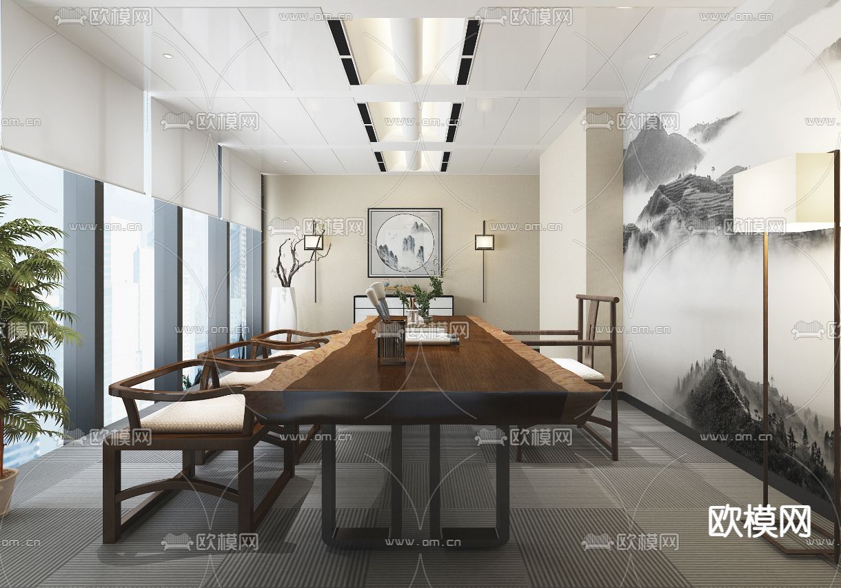 新中式接待室 茶室su模型