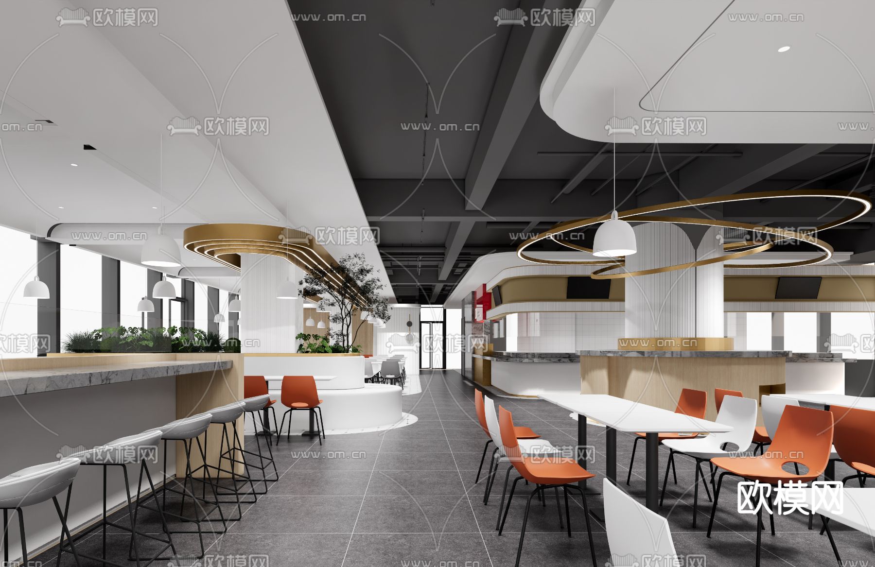 员工食堂 员工餐厅su模型