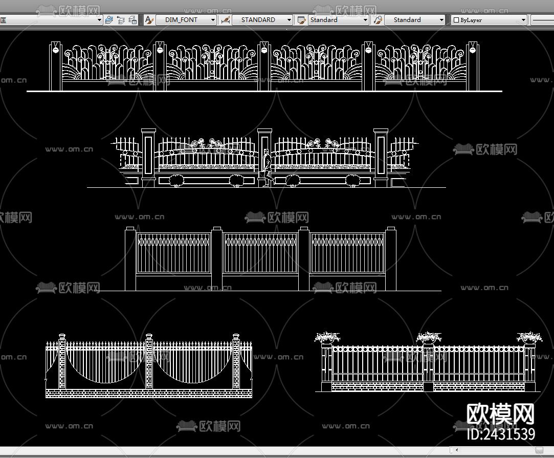 建筑围栏门设计cad施工图下载（渲染图2）