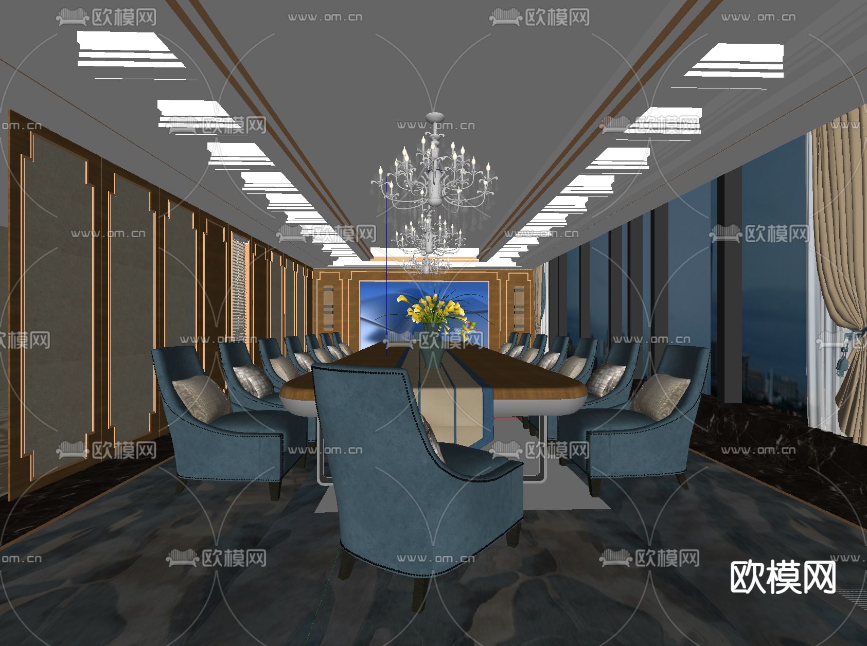 欧式会议室su模型下载（渲染图2）