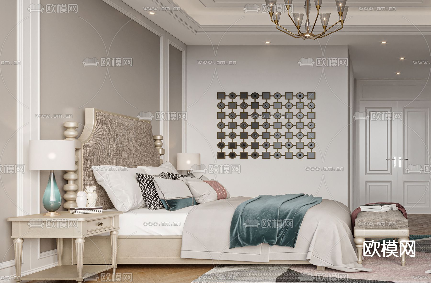 美式卧室 主卧 主人房3d模型下载（渲染图3）