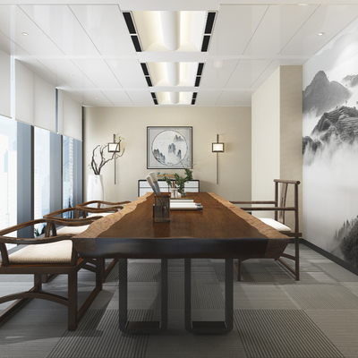  新中式接待室 茶室su模型 