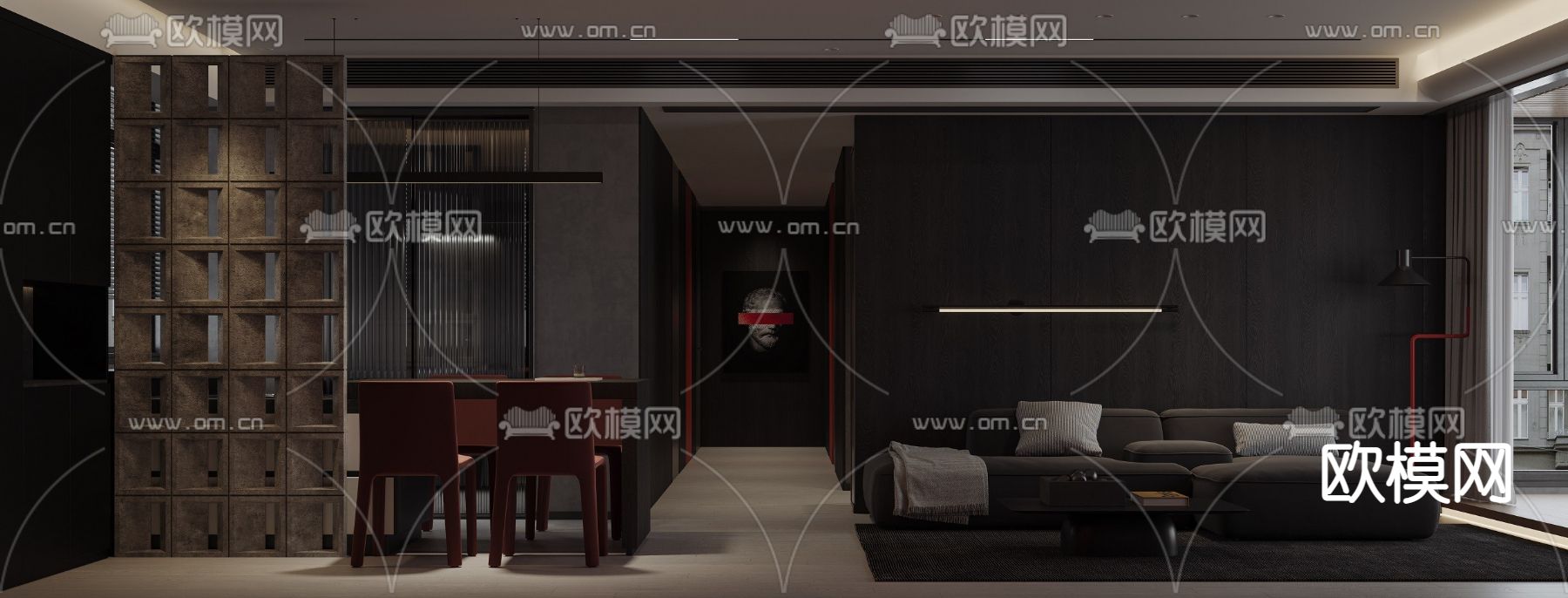 暗黑风客餐厅3d模型下载（渲染图1）